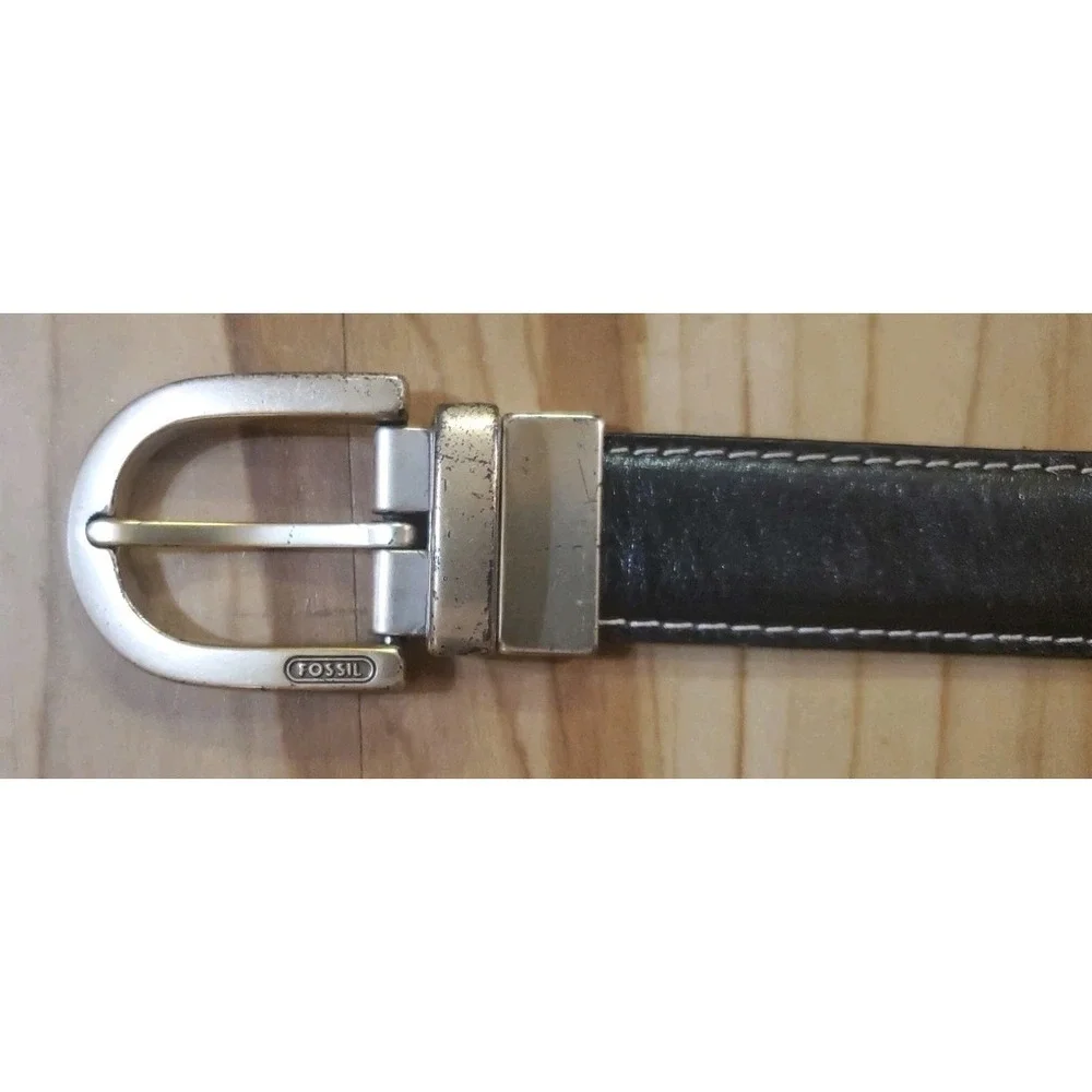 Fossil Reversible‎ Black and Red Stitched Leather Belt Size L 36